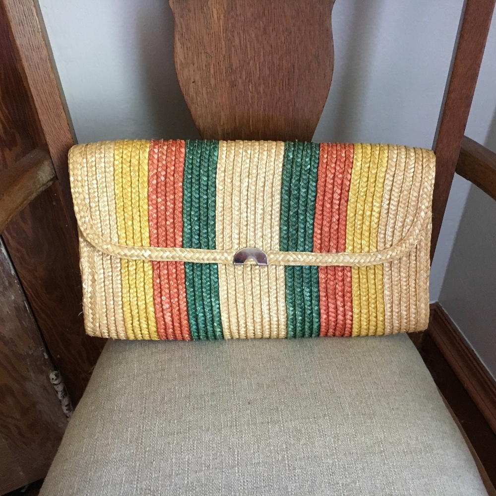 Vintage Hong Kong Striped Straw Clutch